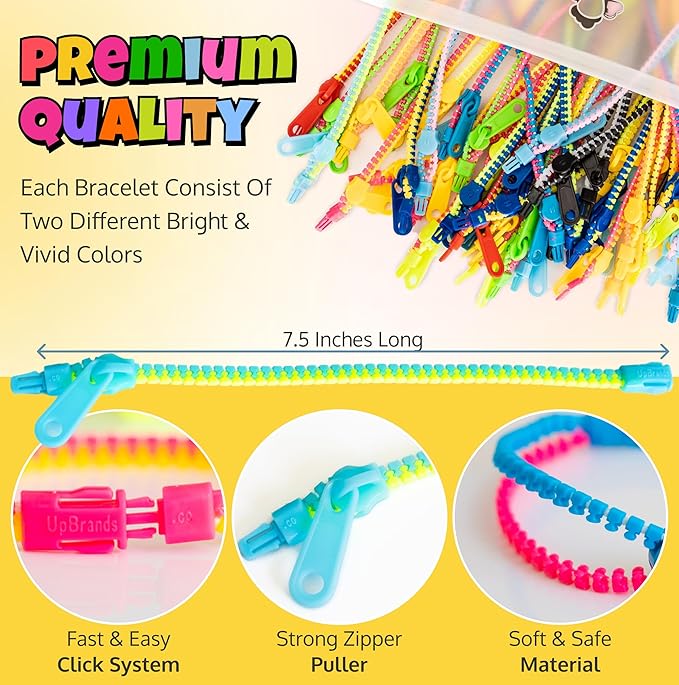UpBrands 80 x 36 Packs Bulk Quiet Fidget Toys – Friendship Zipper Bracelets, 7.5” Sensory Kit for Businesses, Schools, Churches, Vending Machine Toys, Nonprofits, and Community Events