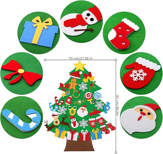 LUTER 35pcs DIY Christmas Ornaments with 3.1ft Felt Christmas Tree Christmas Decorations Wall Hanging Ornaments Felt Craft Kits for Kids, Gifts, Party Supplies