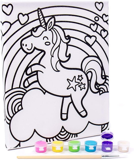 Horizon Group USA Set, 6 Acrylic Paint Colors, 1 Paintbrush, 8 in. x 10 in, Rainbow Unicorn