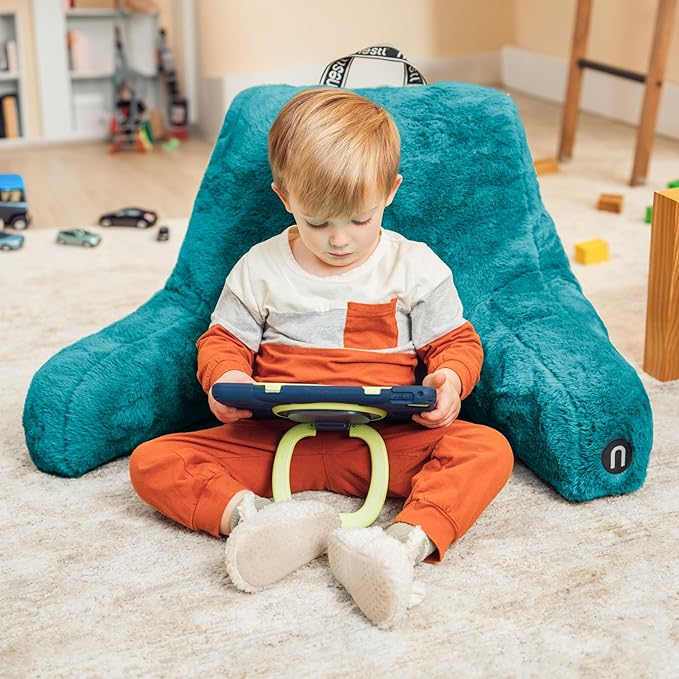 Nestl Fur Reading Pillow, Stylish Back Pillow for Bed Sitting Up, Faux Fur Bed Chair Pillow with Arms, Reading Pillows for Sitting in Bed Adult & Kids, Sit Up Back Support Pillow for Bed Rest - Teal