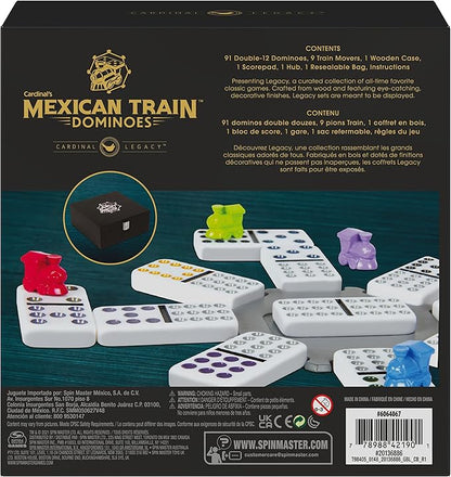 Spin Master Games Legacy Deluxe Mexican Train Dominoes, Classic Original Board Game Set Double-12 Dominoes with Sturdy Wood Case, for Kids and Adults Aged 8 and up