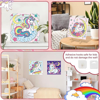 6 Pack Unicorn Paint by Numbers for Kids - Glow in The Dark Predrawn Canvas, Arts and Crafts with 50 Paints,12 Brushes 2 Easels, DIY Acrylic Oil Painting Kits for Boys Girls Beginners, Home Wall Decor
