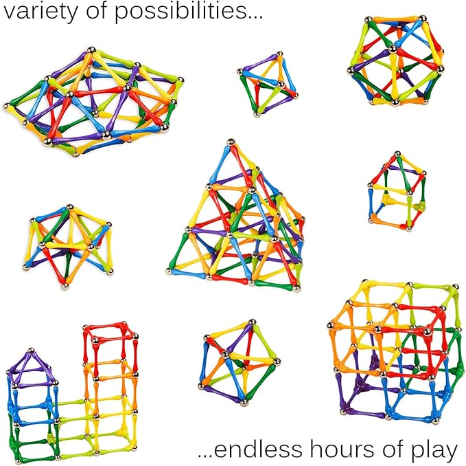 Goobi 180 Piece Magnetic Building Sticks Blocks Tiles Toy Magnet 3D Construction Set STEM Educational Toys for 3 4 5 6 7 8 Year Old Kids Boys Girls Adults with Storage Box and Instruction Guide