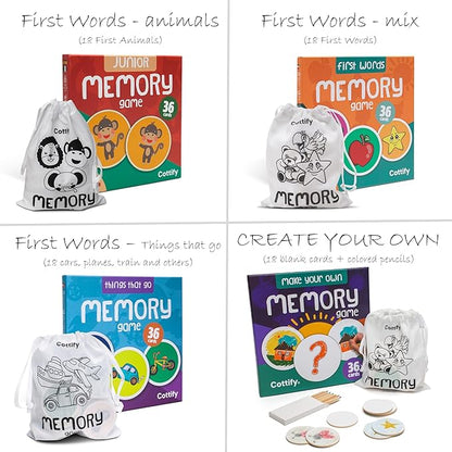 Montessori-Inspired Wooden Matching Game for Toddlers 2-4 Years - Durable, Scratch-Resistant 36 Card Set, Includes Carry Bag - Memory Game for Toddlers 2-4 Years - Cognitive Verbal Skills Development