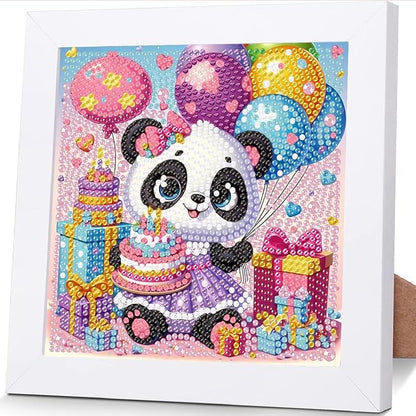ajepon Diamond Art for Kids with Frame-Panda Kids Diamond Painting Kits,Animal Diamond Painting Kits for Kids 8-12 Full Drill Gem Art for Home Decor 7x7inch