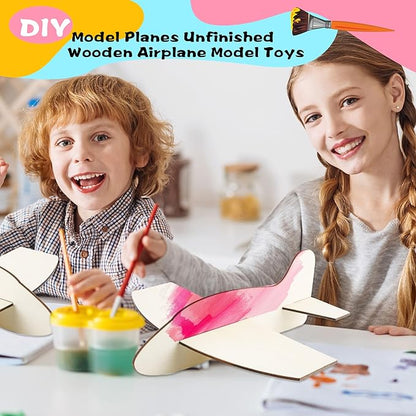 24 Pack Unfinished Wooden Airplane Model Toys DIY Model Planes Wood Plane kit Handcraft Plane to Paint for Kids School Art Activity Birthday Carnival Party (Color Style 1)