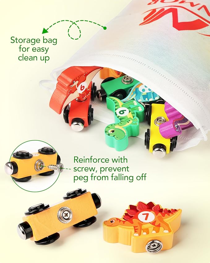 Vanmor Wooden Dinosaur Train Set for Toddlers - Magnetic Dinosaur Toys and Number Train, Perfect for Toddler Activities, Birthdays, and Educational Gifts for Boys Aged 3-5,Dinosaur Easter Gift