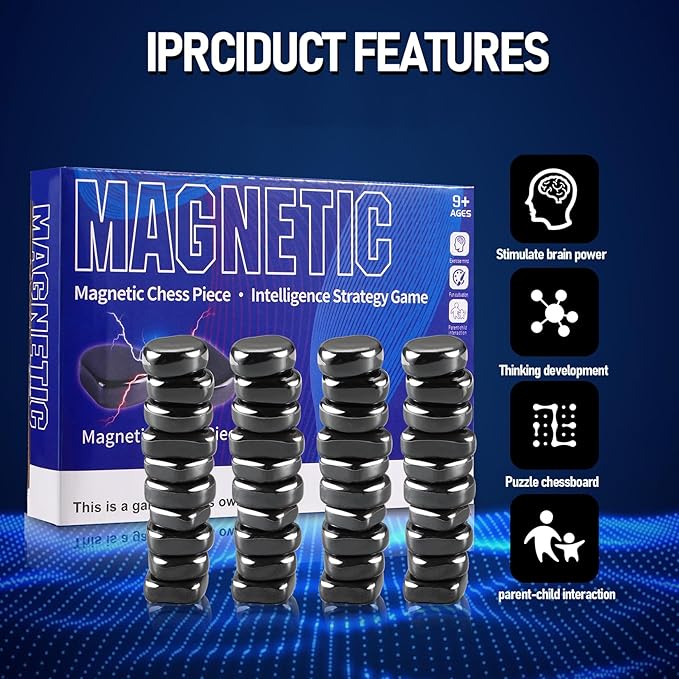 Magnetic Chess Game with 40 Stones Set, Magnetic Chess Game with Rocks, Magnet Game with String, Educational Checkers Game for Kids & Adults, Family Gatherings