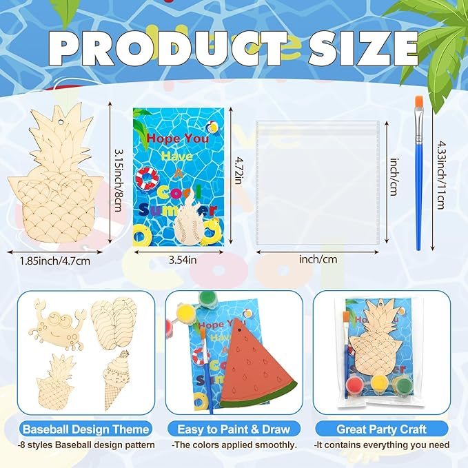 Saypacck 24 Pcs Summer Beach Party Favors Wooden Painting Craft Kits Birthday Party Supplies with Organza Bag for Goodie Bags Fillers Adult Thank You Gifts