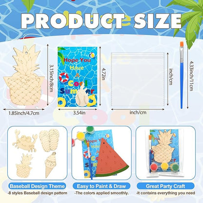 Saypacck 24 Pcs Summer Beach Party Favors Wooden Painting Craft Kits Birthday Party Supplies with Organza Bag for Goodie Bags Fillers Adult Thank You Gifts