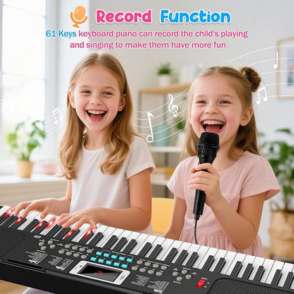 Piano Keyboard, 61 Key Upgrade Kids Pianos Music Toy with Light-up Keys & Pro Teaching Modes, Dual Speaker, 70 Demos,100 Tones, 100 Rhythms Perfect Christmas/Birthday Gift for Kids (Black)