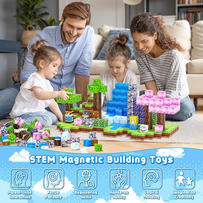 Magnetic Blocks, 108PCS Magnetic Building Blocks for Kids, STEM Build Magnetic Forest World Set for Toddler Birthday Xmas Gifts, Montessori Sensory Toys for Boys Girls Aged 3-12, 1" Magnetic Cubes
