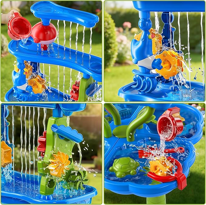 4-Tier Water Table for Toddlers 1-3 3-5, Sand Beach Water Table Toys for Kids, Water and Sand Sensory Table Beach Outdoor Birthday Gifts Toys for Kids Toddlers Age 3 4 5 6 7 8 Boys Girls
