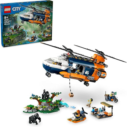 LEGO City Jungle Explorer Helicopter Toy at Base Camp - Kids Toy Adventure Building Set for Boys & Girls, Ages 8+ - with 5 Minifigures & Gorilla Figures - Gift Ideas for Birthdays - 60437