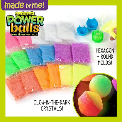Made By Me Glow The Dark Powerballs by Horizon Group USA, DIY STEM Kit. Make 18 Bouncy Crystal Power Balls, Molds and Instructions Included,Multicolored