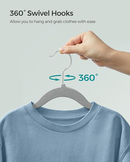 SONGMICS Baby Hangers 30 Pack, Kids Hangers for Closet, 11.8 x 8.1 Inches, Silver 360° Swivel Hooks, Space-Saving Clothes Hangers, Velvet Hangers for Nursery, Non-Slip, Dove Gray UCRF027G30
