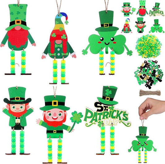 24 Sets Easter Sign Craft Kits Easter Day Crafts with Beads Bunny Egg Chicks Easter Baskets Wood Ornament Easter DIY Craft Art Kit for Holiday Party Favors Activities Decor