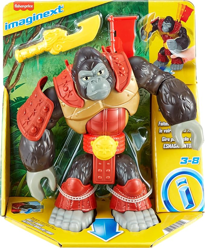 Fisher-Price Imaginext Preschool Toy Silverback Gorilla Smash 8-in Figure with Punching Action & Accessories for Pretend Play Ages 3+ Years