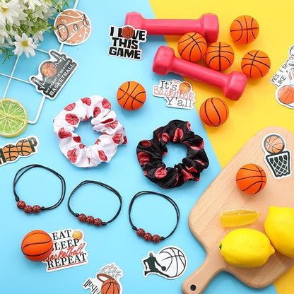 86 Pcs Basketball Party Favors, 50 Pcs Basketball Stickers, 12 Sports Stress Ball Mini Foam Basketball Ball, 12 Basketball Charm Bracelets 12 Basketball Scrunchie Sports Valentines Gifts Supplies