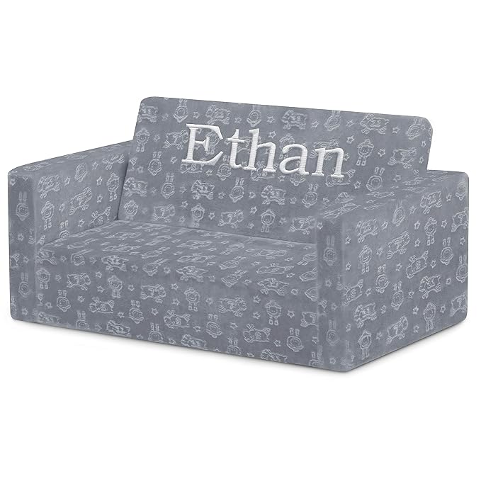 Serta Perfect Sleeper Personalized Extra Wide Convertible Sofa to Lounger, Comfy 2-in-1 Flip Open Couch/Sleeper for Kids, Grey