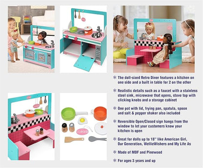 Badger Basket Double-Sided Retro Diner and Kitchen Doll Playset with Realistic Accessories for 18 to 20-Inch Dolls