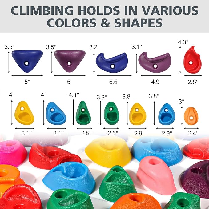 TOPNEW 20PCS Rock Climbing Holds for Kids, Climbing Rocks for Play Set, Swingset - Adult Rock Wall Holds with Mounting Hardware for Indoor Outdoor, Bright Color