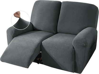 JIVINER Loveseat Recliner Covers, Jacquard 4 Piece Recliner Sofa Cover with Pockets Washable Lazy Boy Reclining Couch Protector with Elastic Bottom (Recliner Loveseat, Dark Gray)