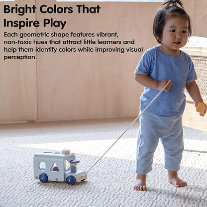 PlanToys® Sorting Bus Wooden Toy for Kids Ages 3+ | Montessori Shape & Colour Learning Activity for Sorting, Coordination & Fine Motor Skills | Eco-Friendly Educational Playset