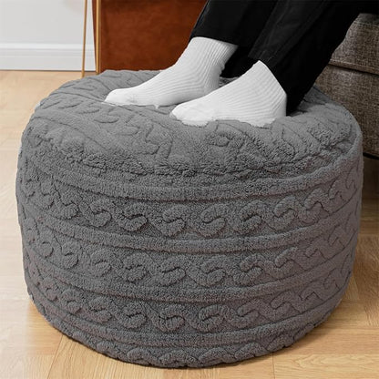 Round Stuffed Pouf Ottoman 20x20x12 Inches Plush Fiber Ottoman Foot Rest Under Desk Foot Stool Great for Living Room Bedroom Small Furniture (Gray Pouf with Filler)