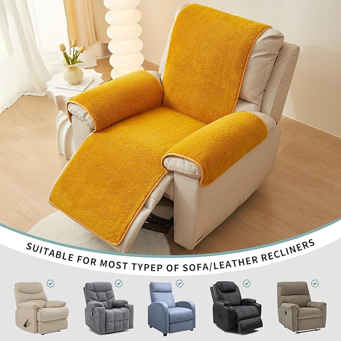 vctops Sherpa Fleece Recliner Chair Cover Super Soft Warm Plush Sofa Slipcover Furniture Protector Non Slip Washable Reclining Chair Cover for Kids, Pets (Yellow,30"x91")
