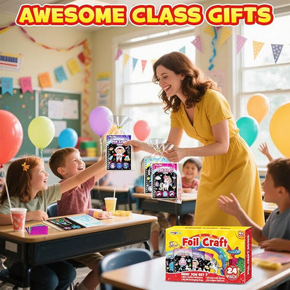 FUNNYB&G Foil Art Party Favors for Kids - 24 Pack Foil Art Crafts Kits Coloring Books, Goodie Bag Stuffers Party Favors for Kids 4-8 8-12, Bulk Birthday Classroom Prizes Girls Boys Gifts (Classic)