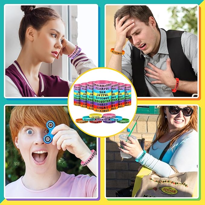 Ecally 90 Pcs Emotional Party Decoration Bracelets Assorted Emoticon Silicone Bracelet Emotional Theme Rubber Wristband Emotional Party Favors Bracelets for Birthday Party Gift Supplies