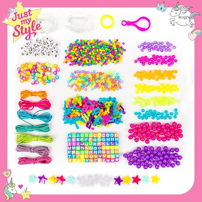 Just My Style Personalized Alphabet Beads, Includes 1000+ Charms & Beads, Makes Over 40 Pieces of Jewelry, Great Bead Kit, Fun Bracelet Making Kit