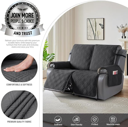 TAOCOCO 100% Waterproof Oversized Loveseat Recliner Cover, Non Slip Split Loveseat Covers for Reclining Loveseat with Elastic Straps for Kids Pets(Oversized 2 Seater, Charcoal Gray)