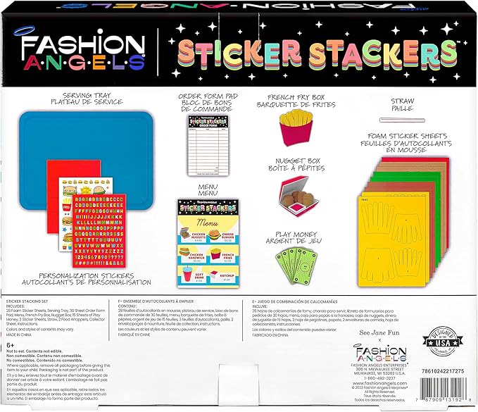 Fashion Angels Fast Food Sticker Stackers, Foam Sticker Stacking Set with 3D Modeling, Includes Play & Pretend Food Stackable Stickers, Craft Activity Kit for Kids