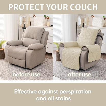 Easehomey 100% Waterproof Recliner Chair Covers, Non Slip Dog Chair Cover Furniture Protector Washable Chair Cover with Pocket, Elastic Straps for Kids,Pets,Dogs (Beige, 23.6")