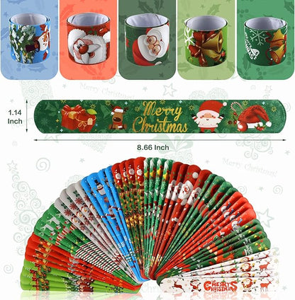 48 PCS Christmas Slap Bracelets Christmas Toys for Kids Boys Girls Toddlers Christmas Party Favors Stocking Stuffers Gifts