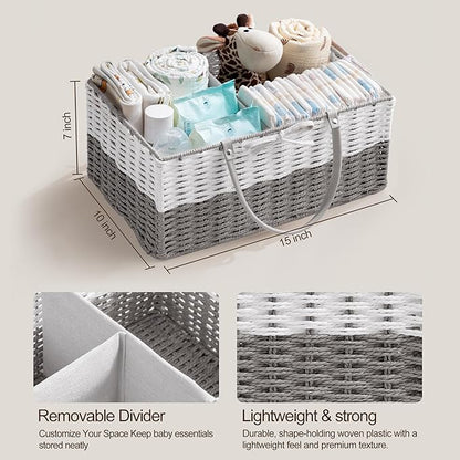 HBlife Large Baby Diaper Caddy Organizer, Paper Rope Storage Baskets Nursery Bin with Removable Divider, Portable Car Organizer for Diapers, Baby Shower Gifts, Newborn Essentials Must Haves