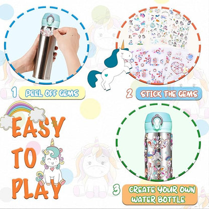 Y YOFUN Create Your Water Bottle with Tons of Rhinestone Gem Stickers - Craft Kit & DIY Art Set for Children, Gift for Girls - 17 OZ BPA Free Stainless Steel Vacuum Insulated Mug (Gemstone & Unicorn)