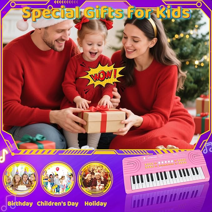 Upgraded Piano Keyboard Kids Toy for 4 Year Old Girl Birthday Gift 37 Key Pink Pianos with Microphone Toddler First Music Instrument Toys for 3 4 5 6 7 Year Old Boys Girls Gifts