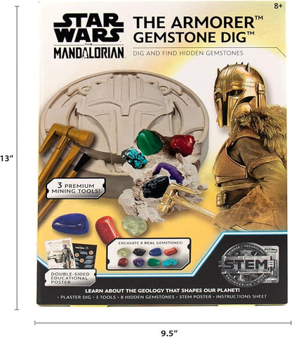 STAR WARS The Armorer Gemstone Dig, Reveal 8 Real Gemstones Inside The Armorer's Helmet, Including Amethyst, Quartz, Red Agate, Toys, Science Kits for Kids Age 8-12, Excavation Toys