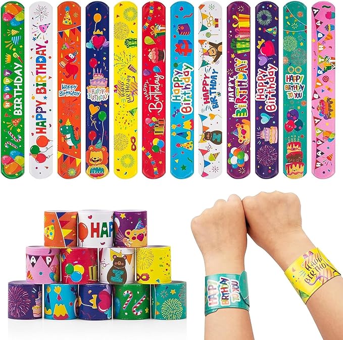 36 PCS Happy Birthday Slap Bracelets Kids Party Favors,Bulk Snap Bracelet Party Favors Supplies for kids&teens Gifts Teacher Classroom School Favors