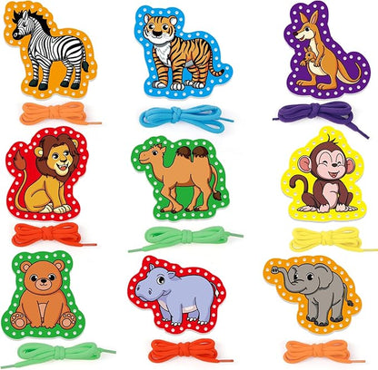 Aizweb Animal Lacing Cards,Sewing Kit for Toddlers, Fine Motor Skill Toys,Threading Toys for Preschoolers,Shoe Tying Practice Art and Craft for Kids Educational Kindergarten Learning Activities