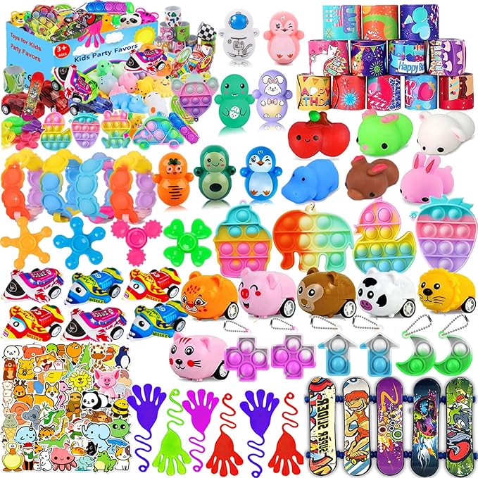 124 Pcs Party Favors for Kids 4-8, Birthday Gift Toys, Goodie Bag Stuffers, Treasure Box Carnival Prizes, Gifts Classroom, Pinata Bags Filler Boys and Girls 8-12