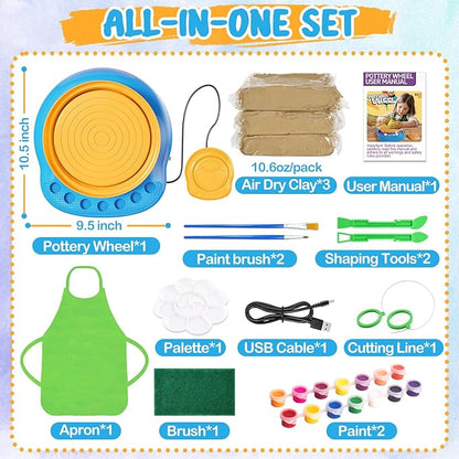 Arts and Crafts for Kids Ages 8-12, Pottery Wheel for Kids, Complete DIY Clay Wheel Pottery Kit for Beginners, Kid Crafts Toys Gifts for Girl Boys Ages 6 7 8 9 10 11 12 13 Year Old Christmas Birthday