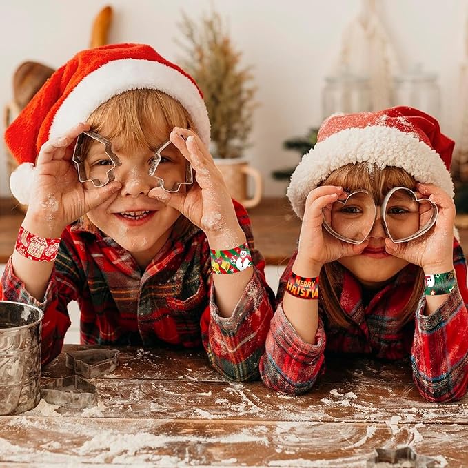 48 Pieces Christmas Slap Bracelets Bulk Party Favors for Kids - 12 Designs Festive Snap Bands, Holiday Goodie Bag Xmas Stocking Fillers, Classroom Prizes Accessories, Wrist Decorations Gifts Supplies
