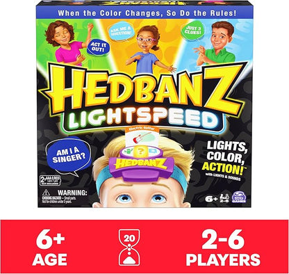Hedbanz Lightspeed Game with Lights & Sounds Family Games Games for Family Game Night Kids Games Card Games for Families & Kids Ages 6 and up