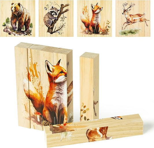 CJiangpo Wooden Animal Chunky Puzzles - 4 in 1 Woodland Animal Puzzle Blocks Sensory Toys for Toddlers 2+ Years, Realistic Rectangular Building Block Stacking Educational Toy Game for Boy Girl