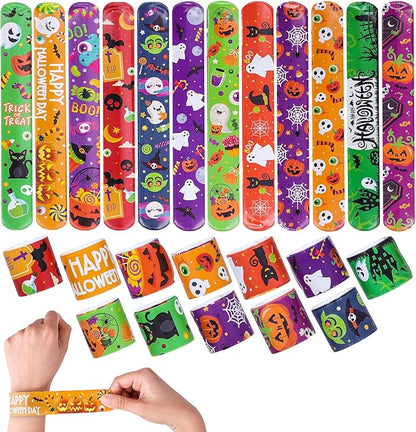 48PCS Halloween Slap Bracelets Halloween Party Toys for Kids Party Favors Toys Prizes Pinata Goodie Bag Fillers