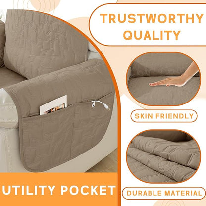 XINEAGE 100% Waterproof Recliner Chair Covers with Elastic Straps, Nonslip Reclining Couch Covers Washable Recliner Couch Cover with Pockets Furniture Protector for Pets Dogs (Light Coffee, 23")